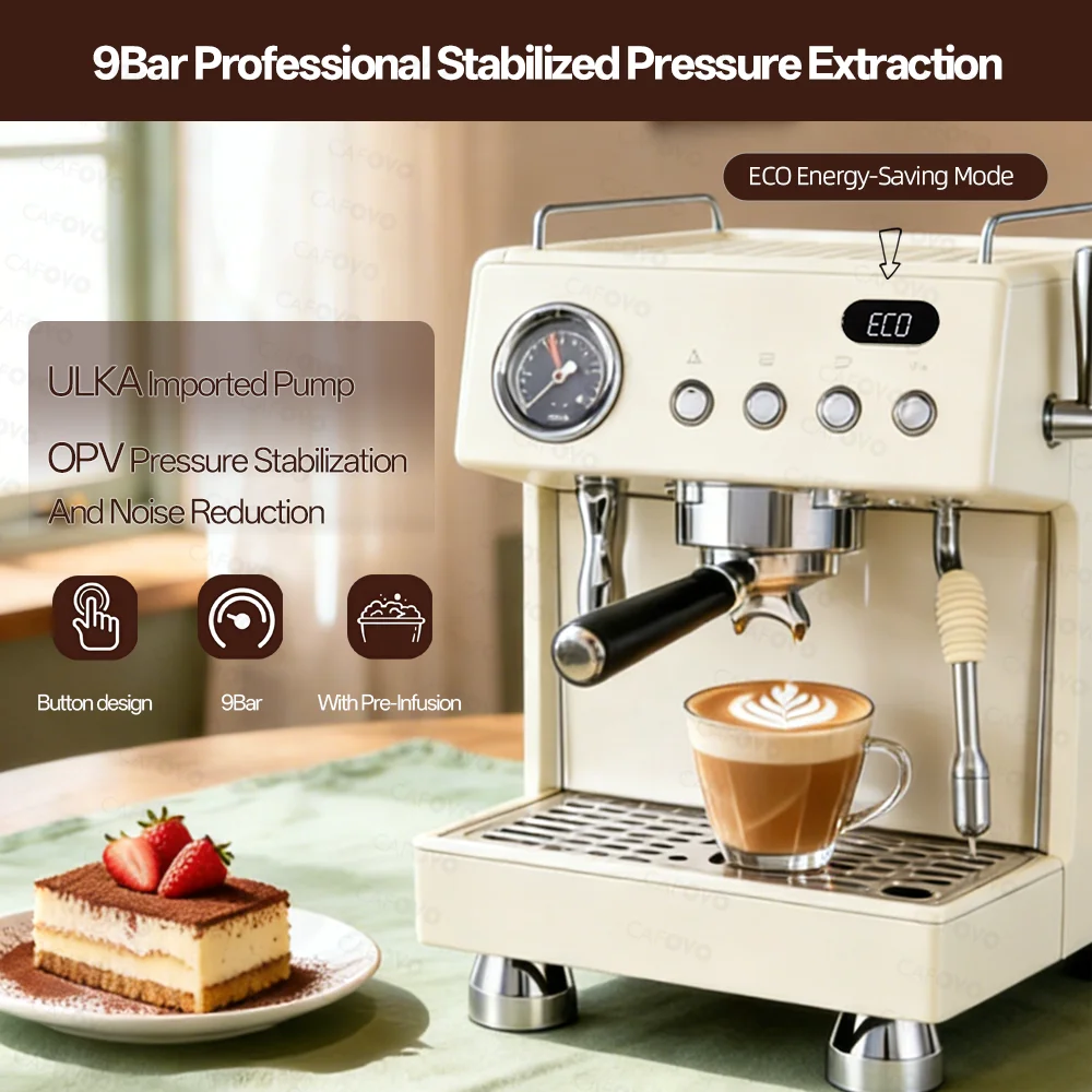 CAFOVO E138 9Bar Полуавтоматич – обзор и цена Espresso Machine Flow Control